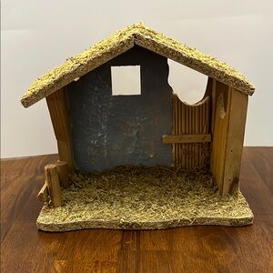 Rustic Wooden Nativity Stable with Straw Roof